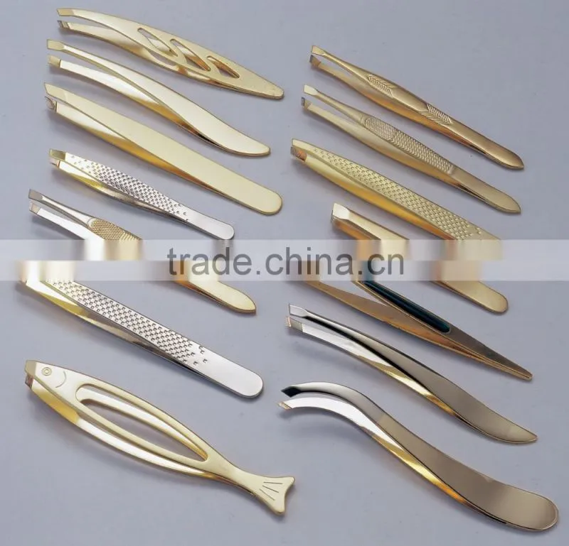 Durable 24K gold finish tweezers,gold beauty tools