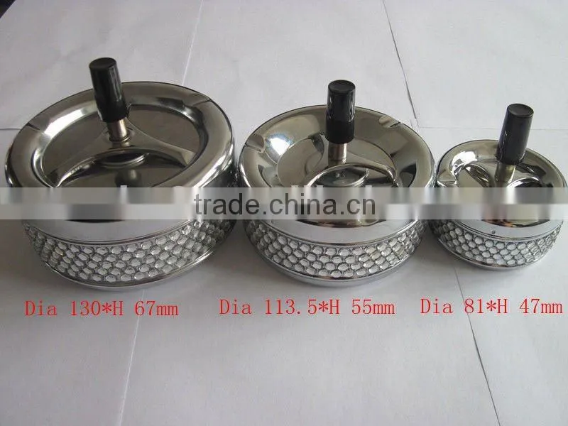 round metal ashtray, spin stainless steel ashtray with rhinestone
