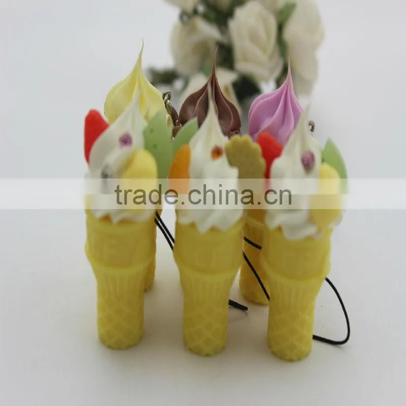 Hotsale creative high quality mini funny artificial fake ice cream cone keychian for promotion gift items