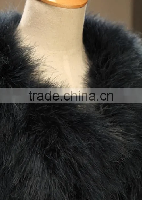 Soft simple elegant dark blue turkey fur coat