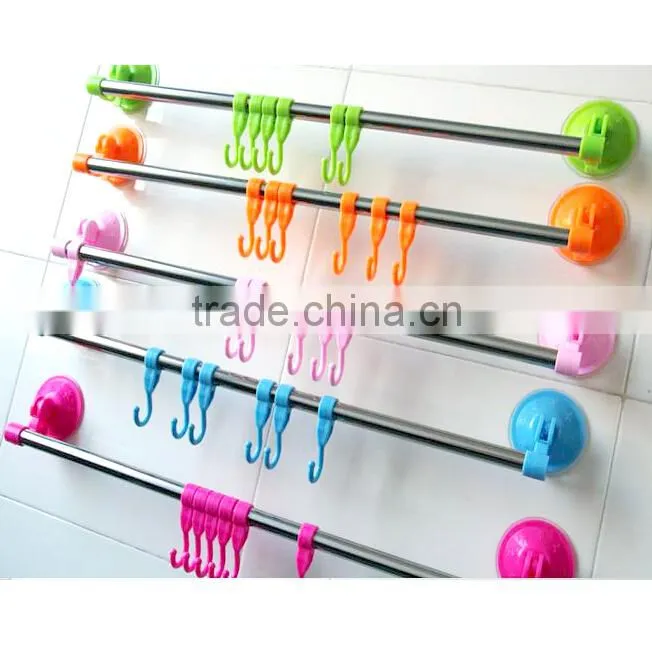 Firm Kitchen Suction Storage Rack with 6 hooks/bathroom Towel Rack-orange