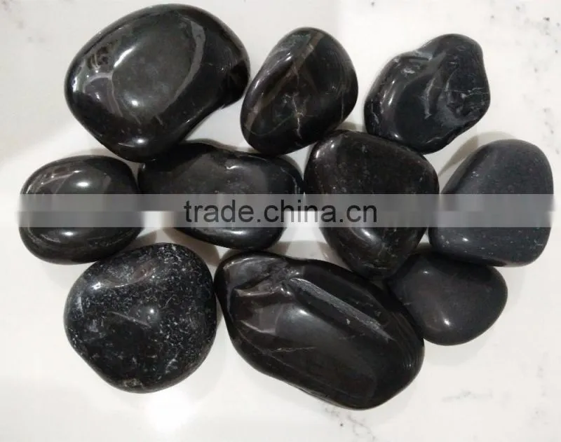 High polished black pebble stone wholesale