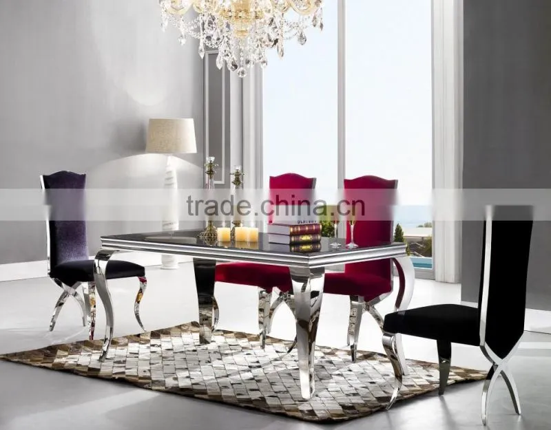 A8029 8 seaters stainlesss stell base marble dining table