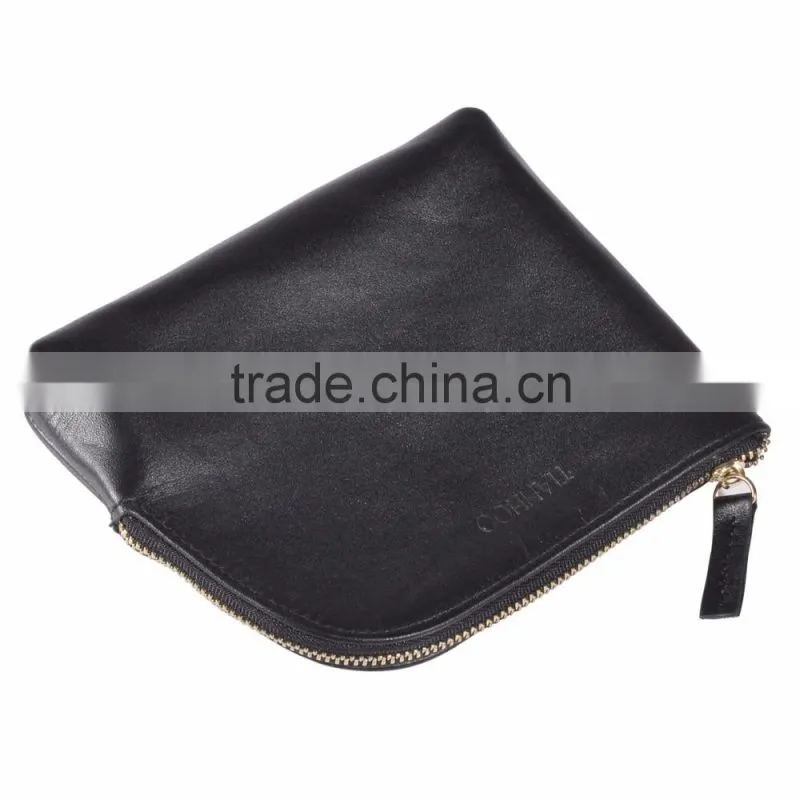 Women Genuine Leather Makeup Bag Professional Cosmetic Cases Black Color Phone Pouch Clutch Bag