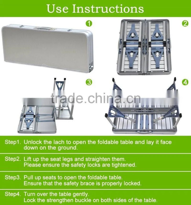 Folding Picnic plasticTable and 4 seats/chairs/bench with Umbrella