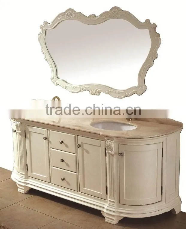 Vintage Ornate Baroque Reproduction Italian Style Solid Wood Bathroom Cabinet with Brown Marble Countertop BF12-06144b