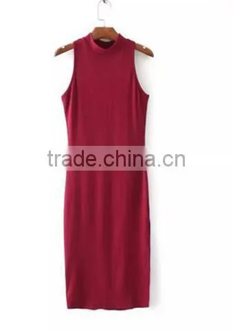 Summer Kendel Style Sexy Sheath Dress Women Turtleneck Tank Split Dress
