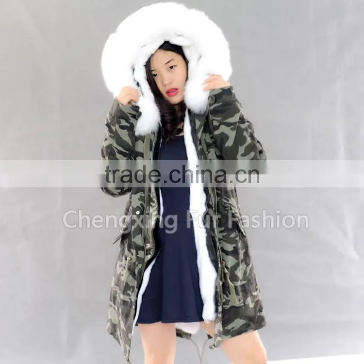 CX-G-P-08E Latest European Style High Quality Rex Rabbit Fur Lined Parka Jacket