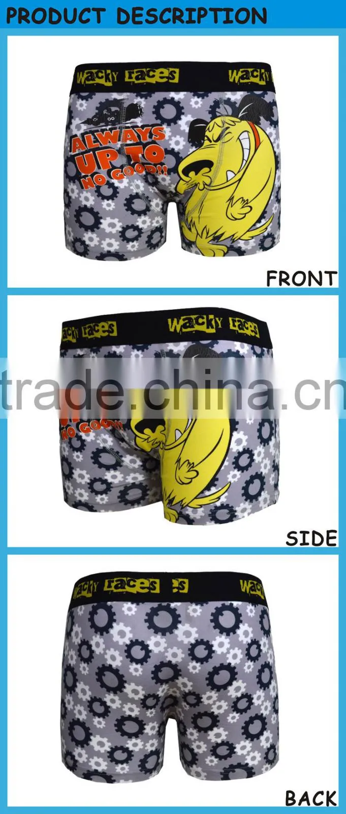 Plastisol Printed Cartoon Men's Spandex Cotton Underwear Boxer Briefs for Man
