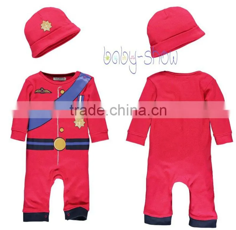 Fashion Baby Boy Autumn And Winter Red Painted Romper With Hat Cotton Kids Clothi 3 Pcs/Lot RR40218-2