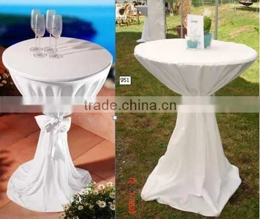 knitted 100% polyester tablecloth, Stehtischhusse weiss mit extra Schleifenband