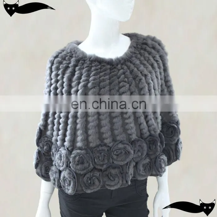 Hot sale grey knitted rabbit fur stole
