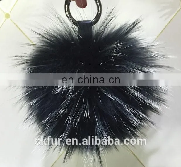 100% Real raccoon fur pompom keychain