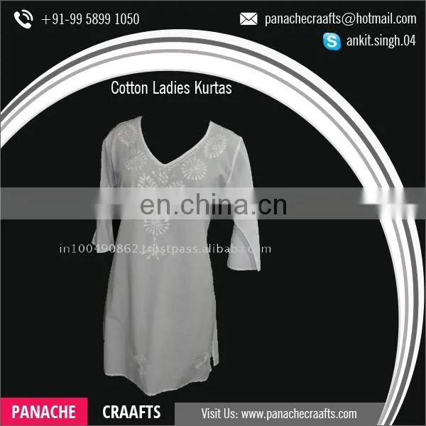 100% Cotton Summer Lucknowi Chikan Kurtis for Sale
