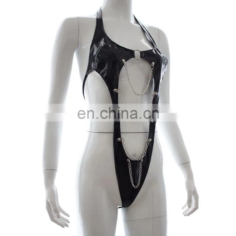 Black fetish bodysuit clubwear sexy costume latex catsuit manufacturer