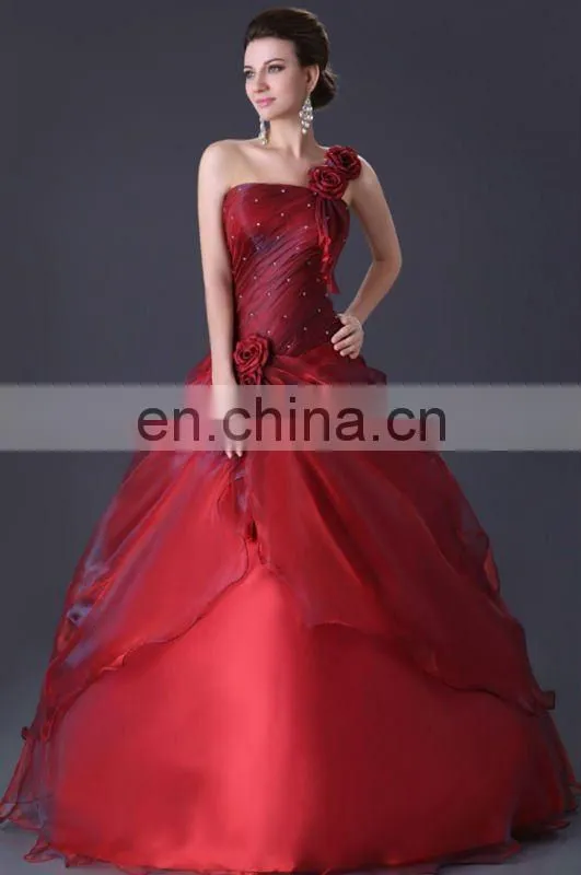 Grace Karin New Style of One Shoulder Red Floor Length Red Quinceanera Dresses CL2514