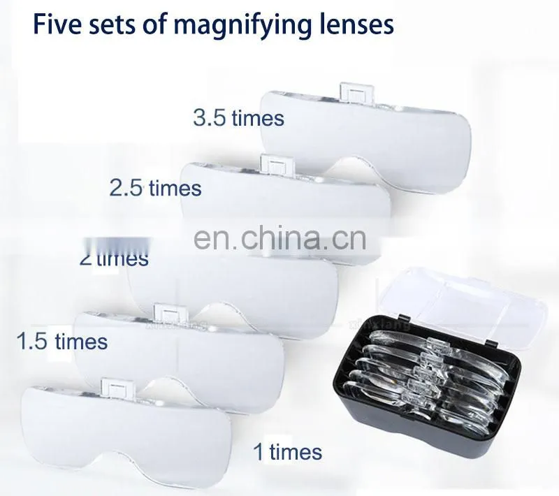 Head-Mounted Repair Inspection Microscopic Carving Cosmetic Embroidery LED Light Magnifying Glass WIth Five Magnification Lens