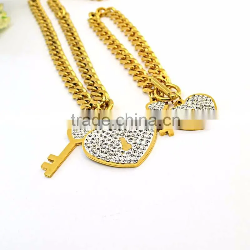 fashion jewelry chain necklace key & heart pendant bridal jewelry set