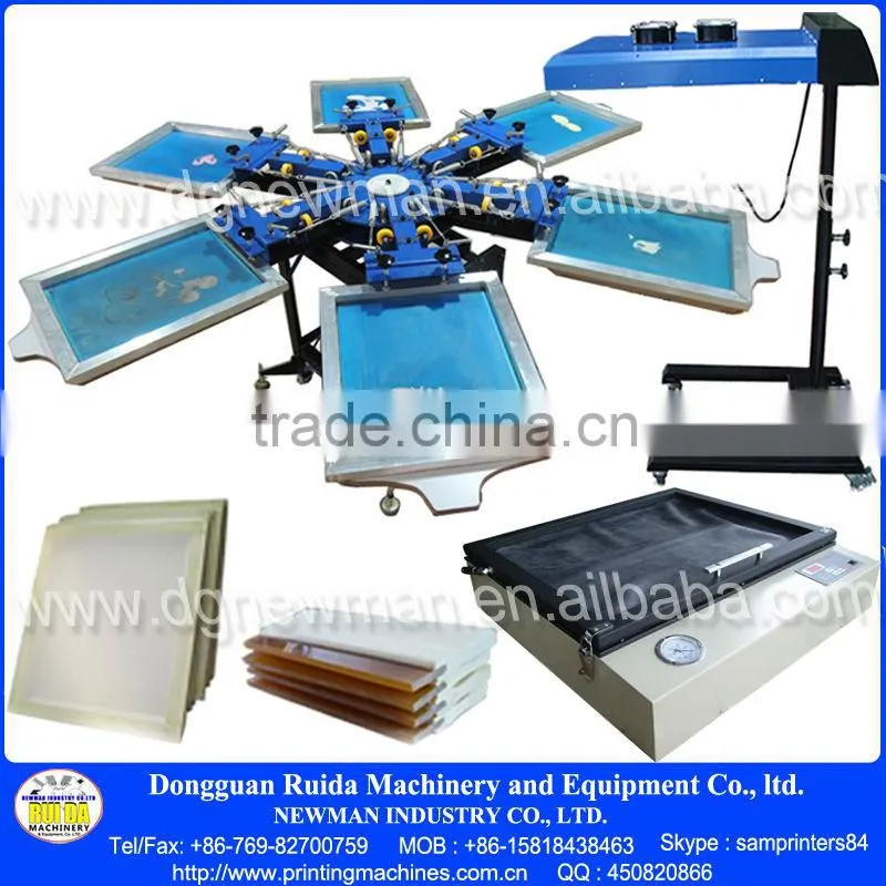 NS606-ESU Hand Floor type 6 color 6 workstation silk screen printing press printer with some screenprinting supplies kit