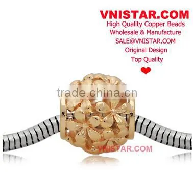 Vnistar silver&gold&antique silvr plated European copper alloy beads, copper flower blossoms shape beads for bracelet CEB003