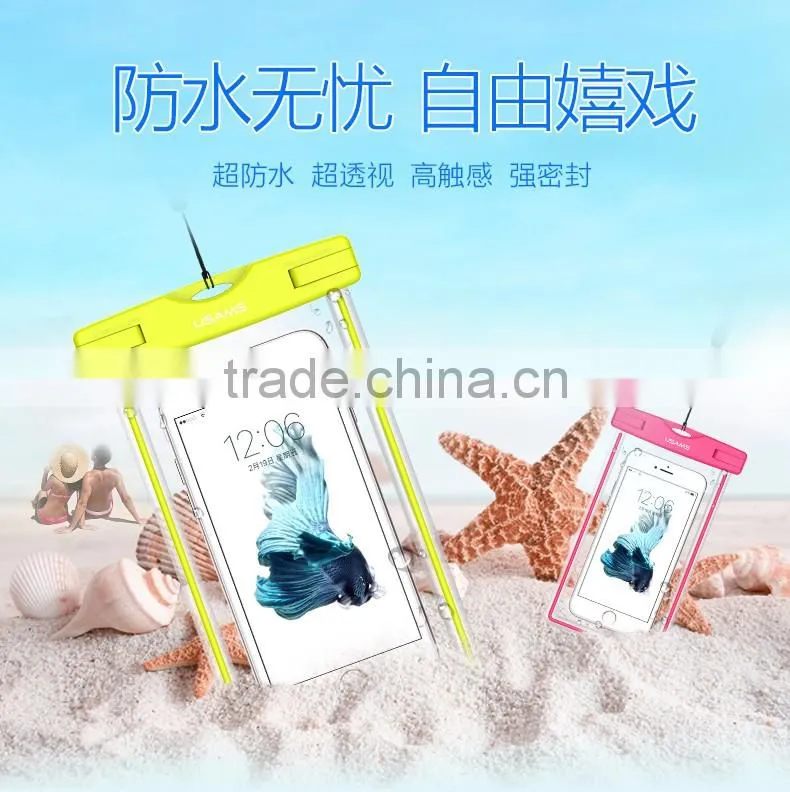 USAMS High quality TPU Glitter Waterproof bag For mobile phone below 5.5 inch 20M IPX8 Waterproof bag with armlet and strap