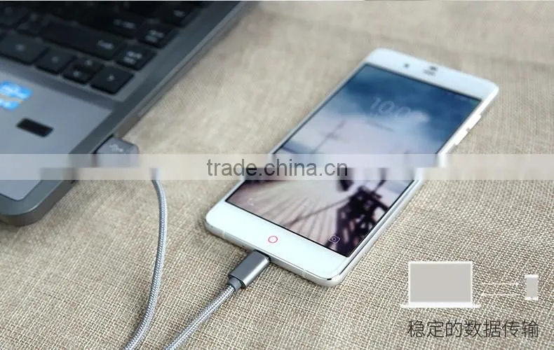 ROCK metal weave micro cable for Samsung s7 edge/s7 1m nylon 2.1A quick charging and data sync micro USB cable for Huawei/HTC