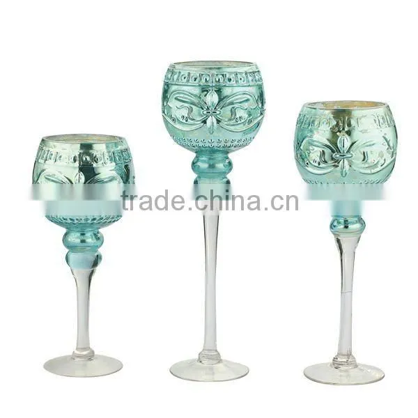 SET OF 3 BLUE CANDLEHOLDER, CHRISTMAS CANDLEHOLDER