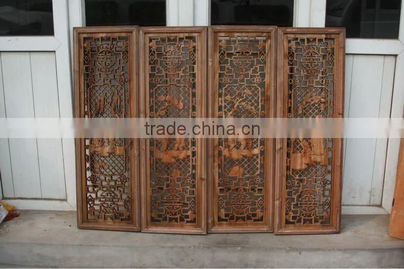 Chinese antique black carved folding screen
