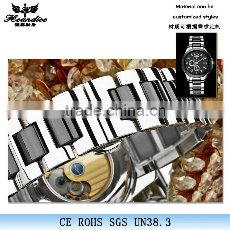 Top quality skeleton stainless steel mens mechanical watch