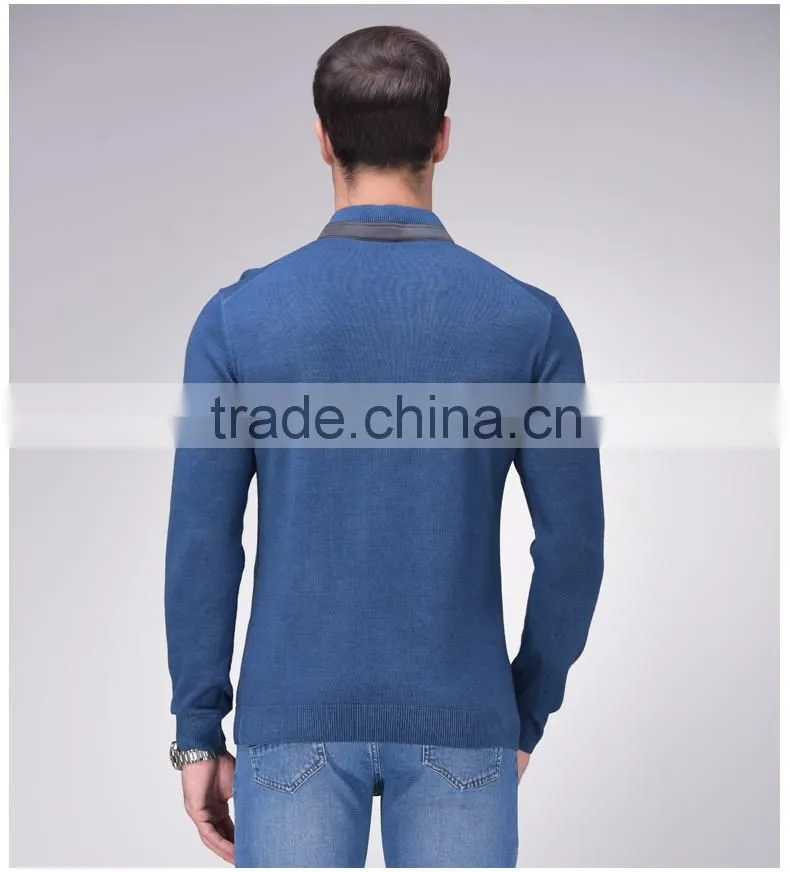 A quarter of the button design leisure men sweater blue collar and easy clothing