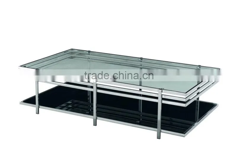 Glass square table in stainless steel frame CT-075