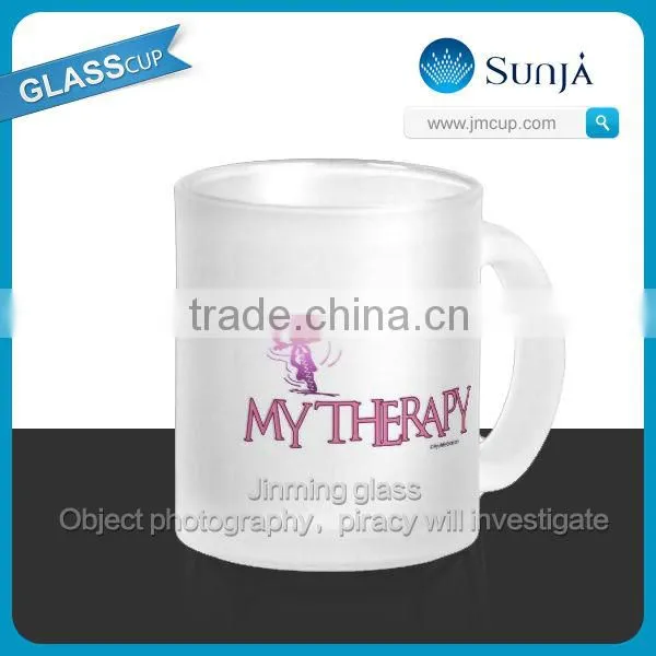 SH597 Frosted Glass Cup Drinking Milk Glass Mugs Promotional Glass Drink Milk Handle Mugs