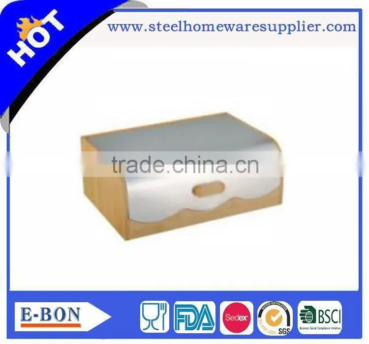 Finely processed stainless steel wooden bread bin