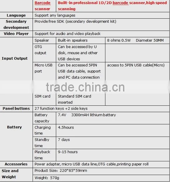 all-in-one nfc pos terminal with printer,data collector,fingerprint/barcode scanner PDA3505