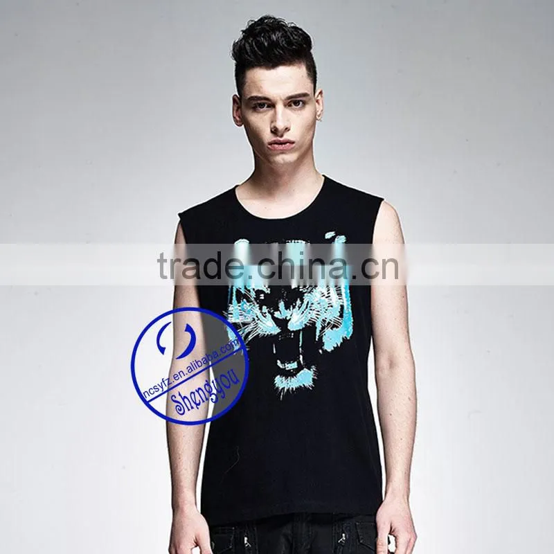 Custom made 100% polyester mens printed stringer tank top