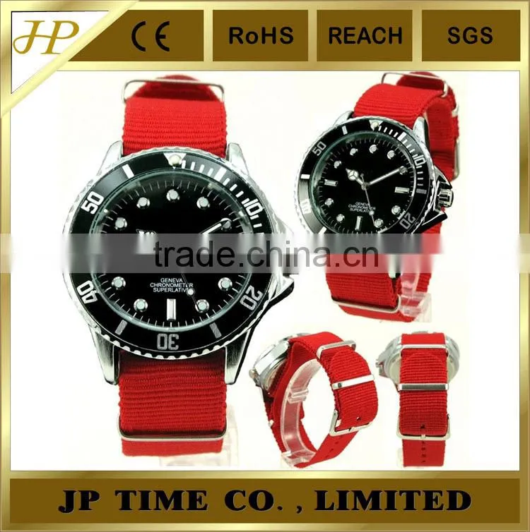 2014 new watch with nylon strap black bezel muiti color watch nylon strap