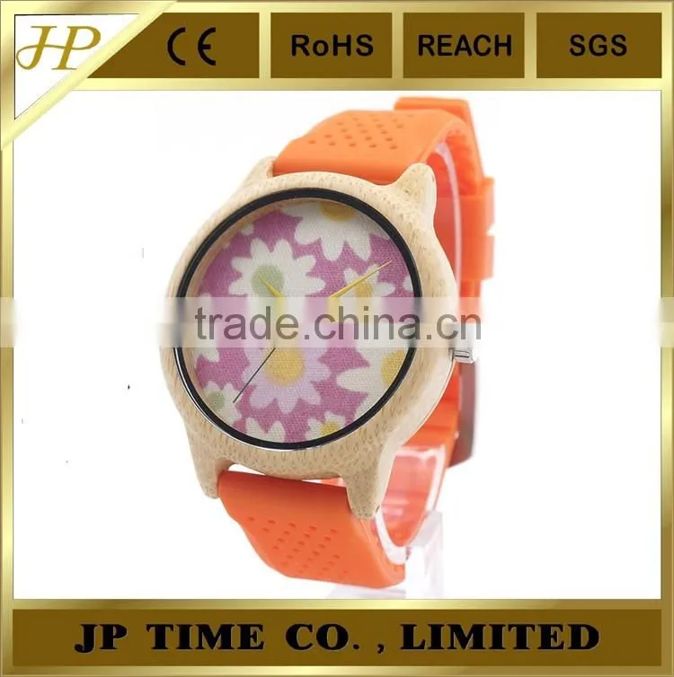 Bamboo Wooden Watch Cloth Dial Soft Silicone Band Quartz hot Watch