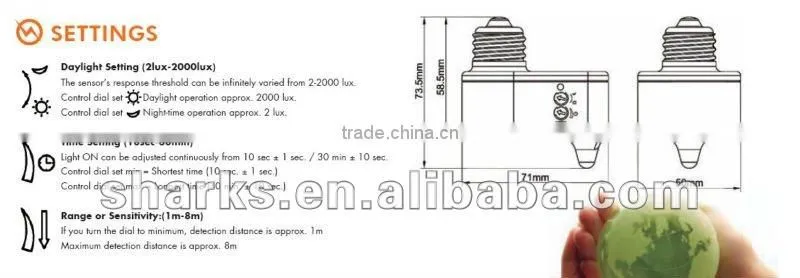 SK802 E27 automatic light sensor, motion sensor light holder.adjustable light sensor