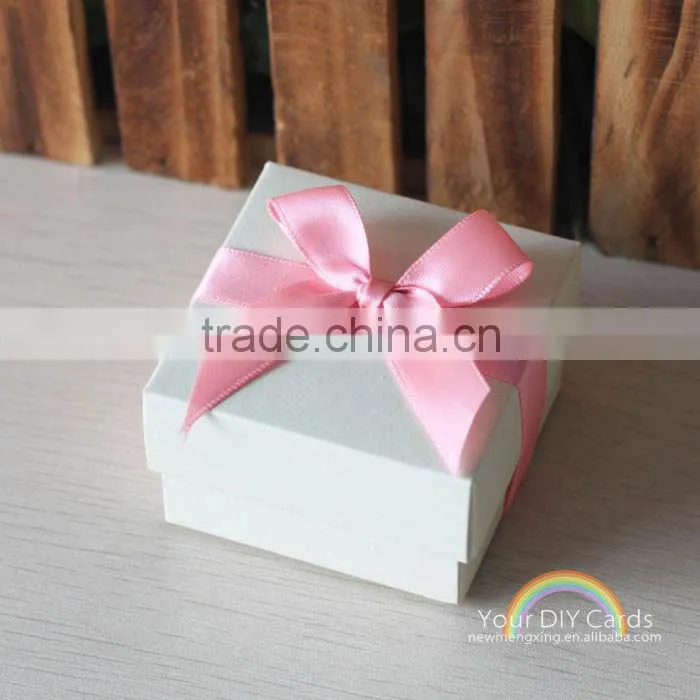 White square marriage candy box with pink ribbon and bowknot
