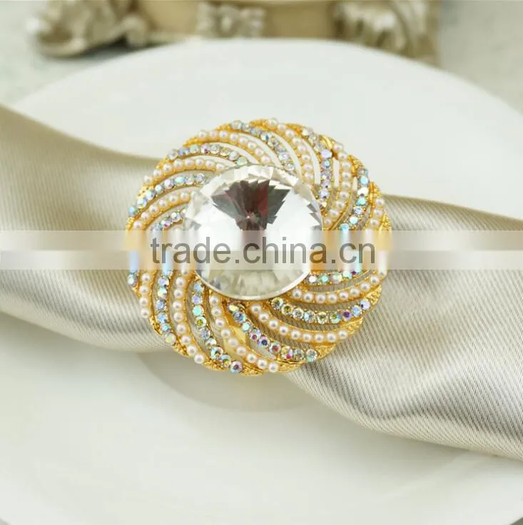 High quality gold silver alloy rhinestone napkin ring for wedding chair decoration
