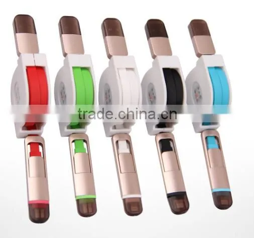 2016 high quality metal 2 in 1 retractable usb cable
