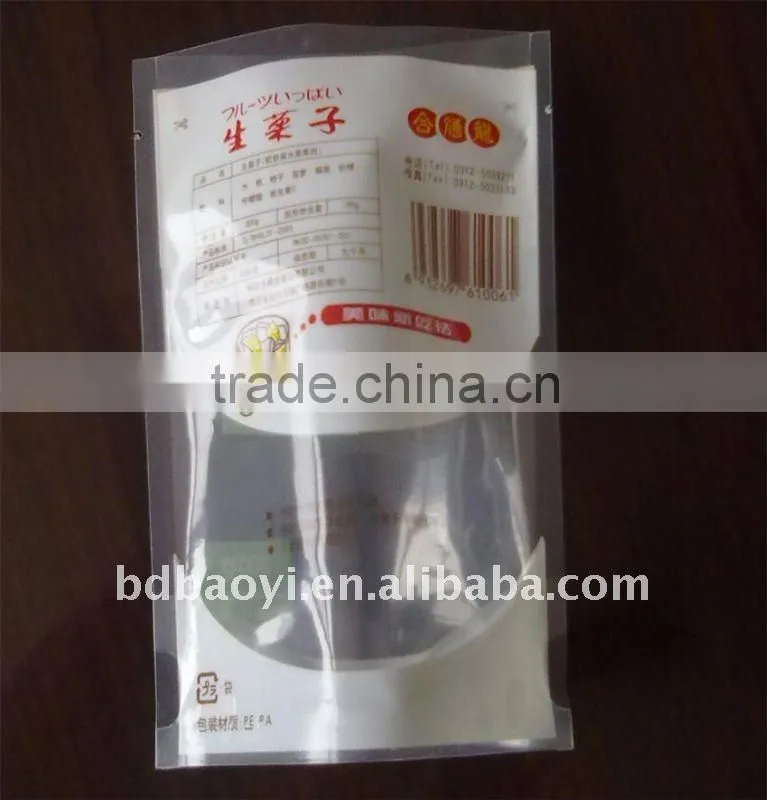 stand up plastic packaging bag for snack with bottom gusset