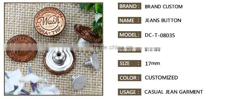 Eco-Friendly oeko-tex 100 round 17mm jean metal denim button