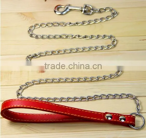 Pet Leashes Metal Chain Lead With Leather Handles