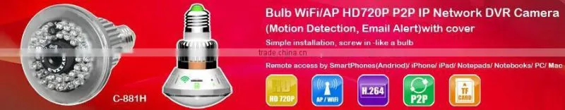 bulb ip camera with 940nm LED, IP Camera, Real bulb Camera Support Onvif, Motion detection, SD Card, Audio,E-mail alarm