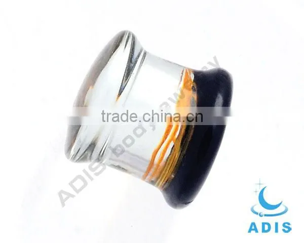 Ear stretcher plug glass Yellow lines ear plug expander Glass Screw