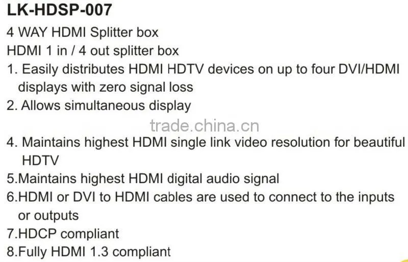 4 ways HDMI 1 in 4 out splitter box,HDMI switch box