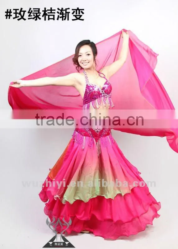 Hot Selling Blue Silk Chiffon Belly Dance Skirts for women dancers (QC6004)