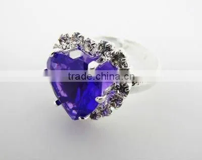 Ladies rhinestone heart rings,Purple heart ring,Fashion accessories