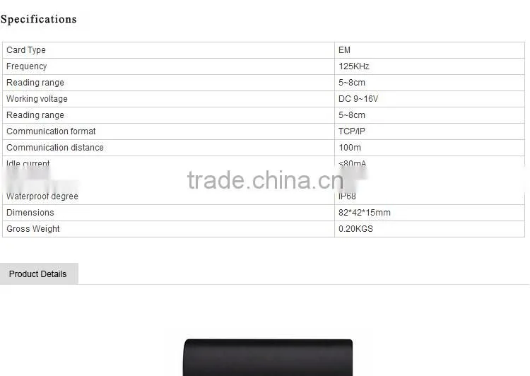 waterproof Metal Proximity 13.56Mhz Ic MF Card access control reader